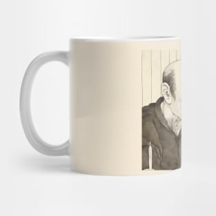 Portrait of old asian man holding human skull Mug